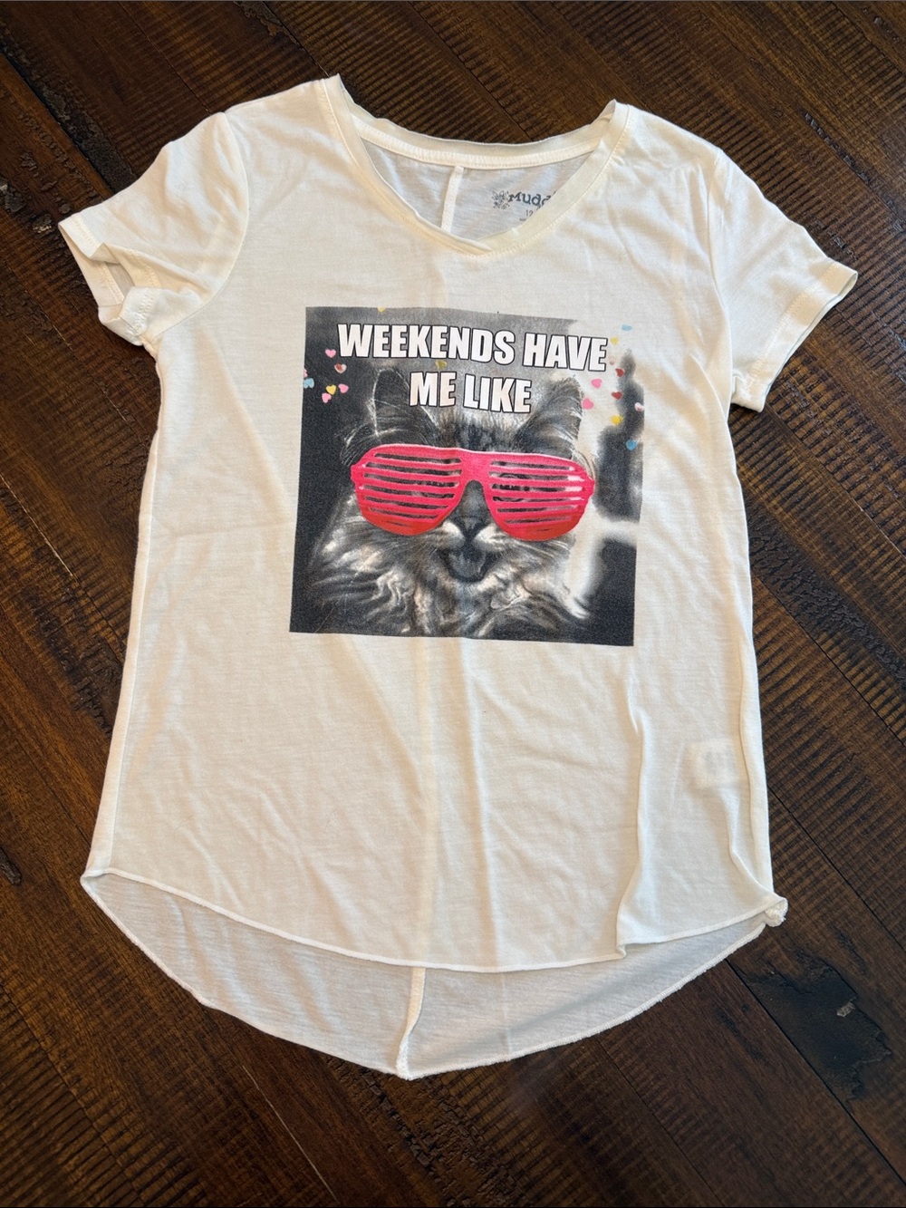 Mudd White Tee with Pink Graphic Sunglasses